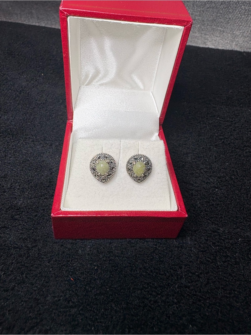 Teardrop Jade Marcasite Stud Earrings - Picture 1 of 4